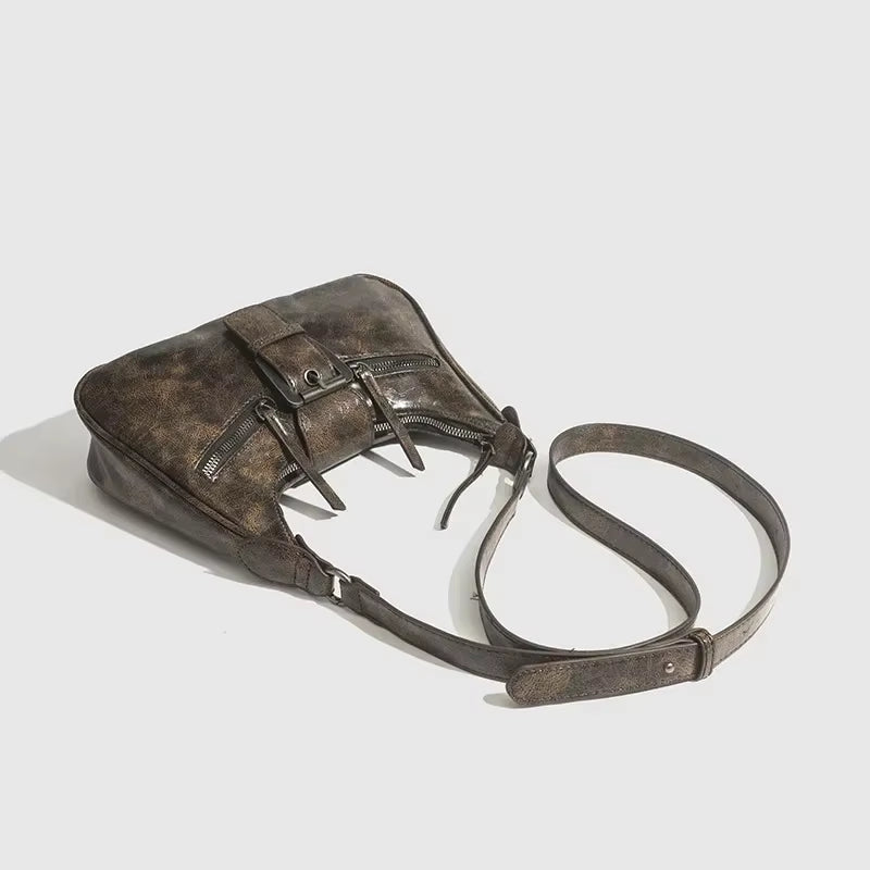 Retro Belt Design PU Leather Shoulder Bags for Women 2025 Y2K Small Vintage Female Underarm Crossbody Bag Fashion Handbags